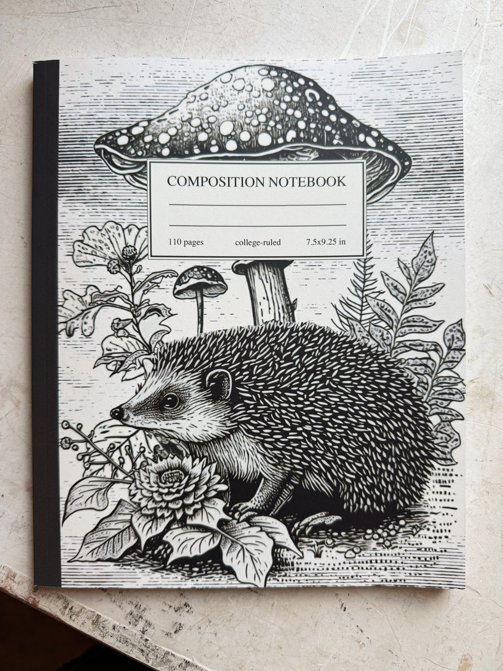 Black and White Hedgehog Composition Notebook, ST045