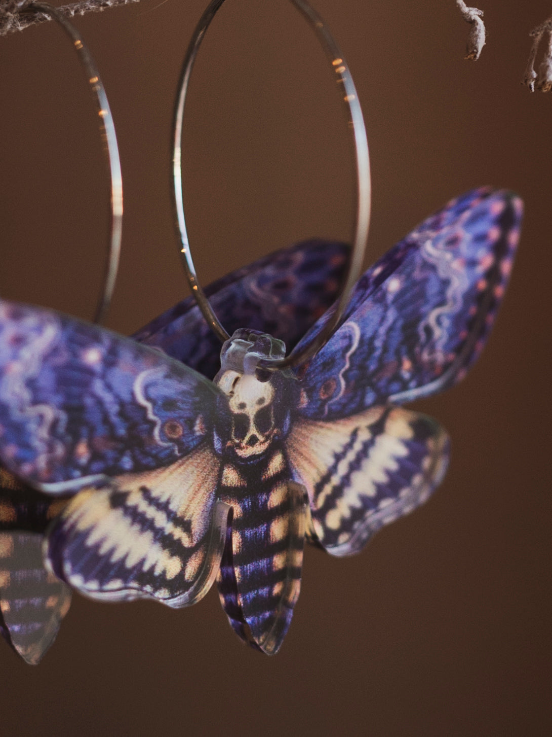 Acrylic Purple Death's Head Moth Earrings, CA1236