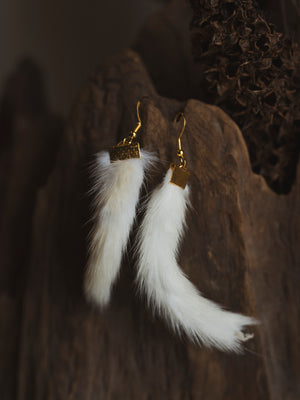 White Ermine Tail Earrings, CA929