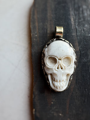 German Silver Buffalo Bone Skull Pendant, CA1396