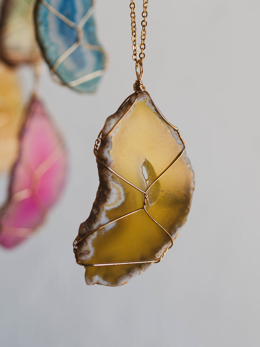 Wire Wrapped Agate Necklace, CA744