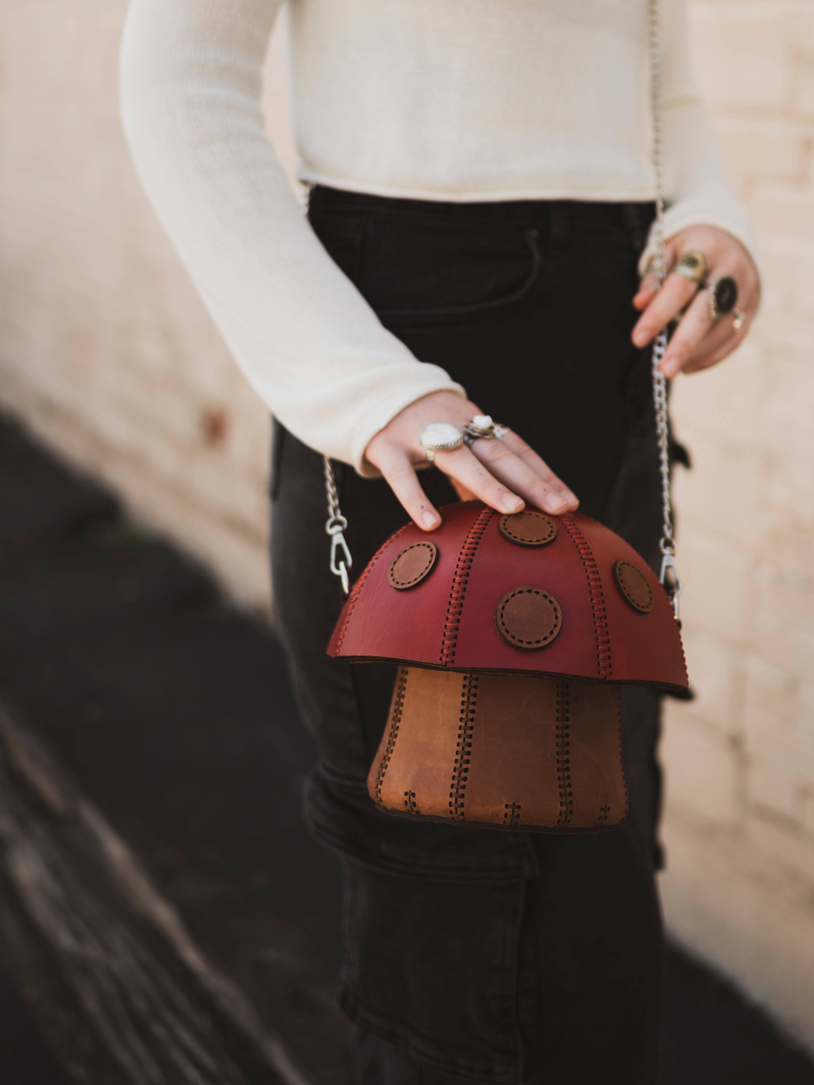 7" Leather Mushroom Purse, CO97