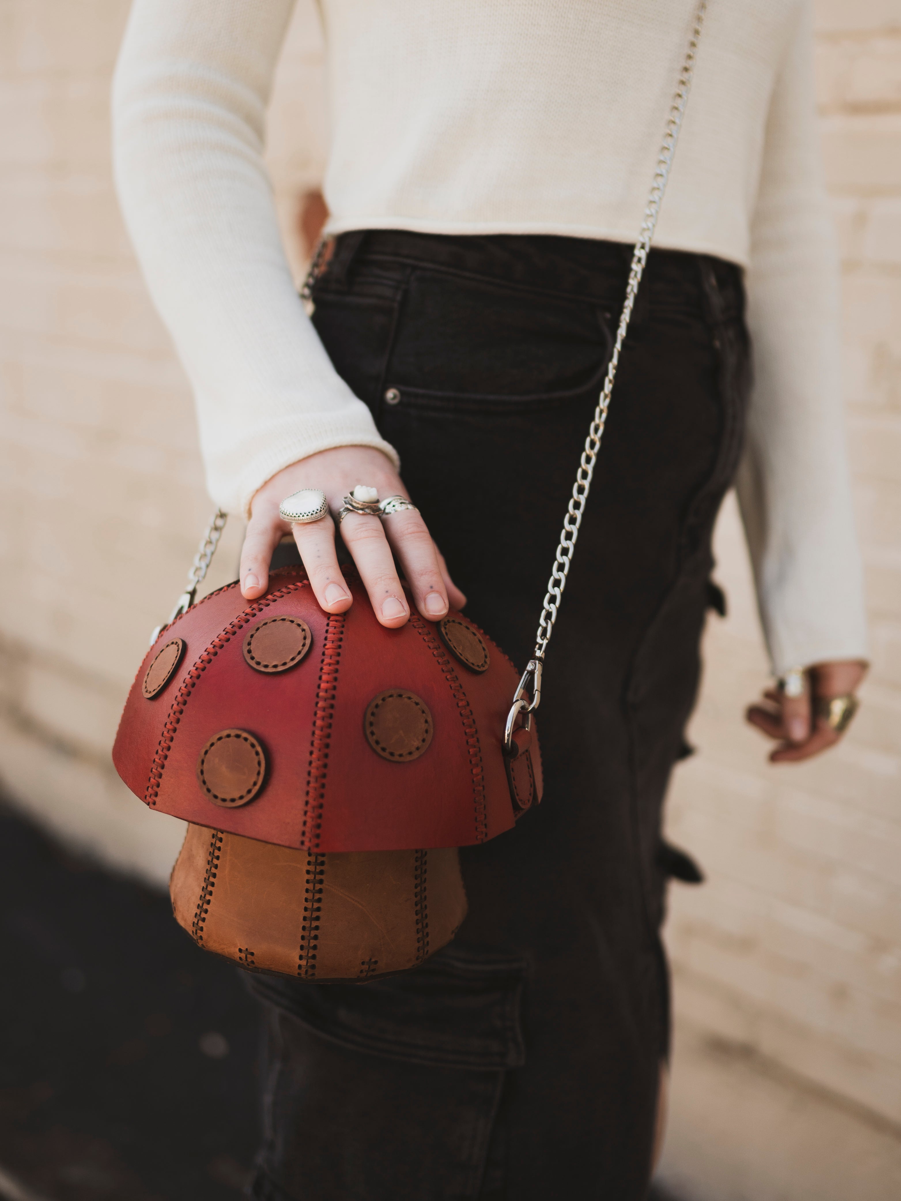 7" Leather Mushroom Purse, CO97