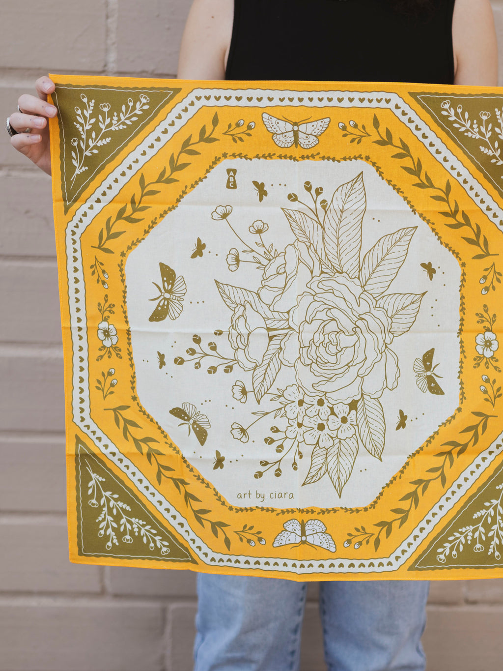 Mustard Floral Moth Bandana, CA1201