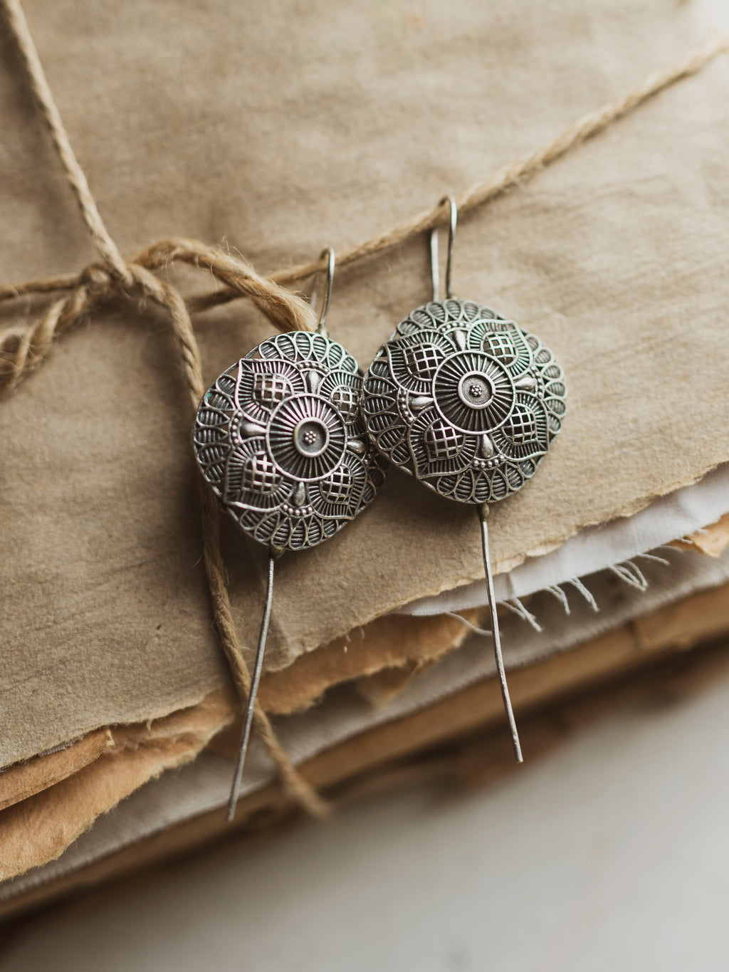 Silver Round Mandala Earrings, CA458