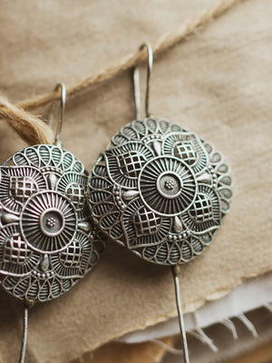 Silver Round Mandala Earrings, CA458