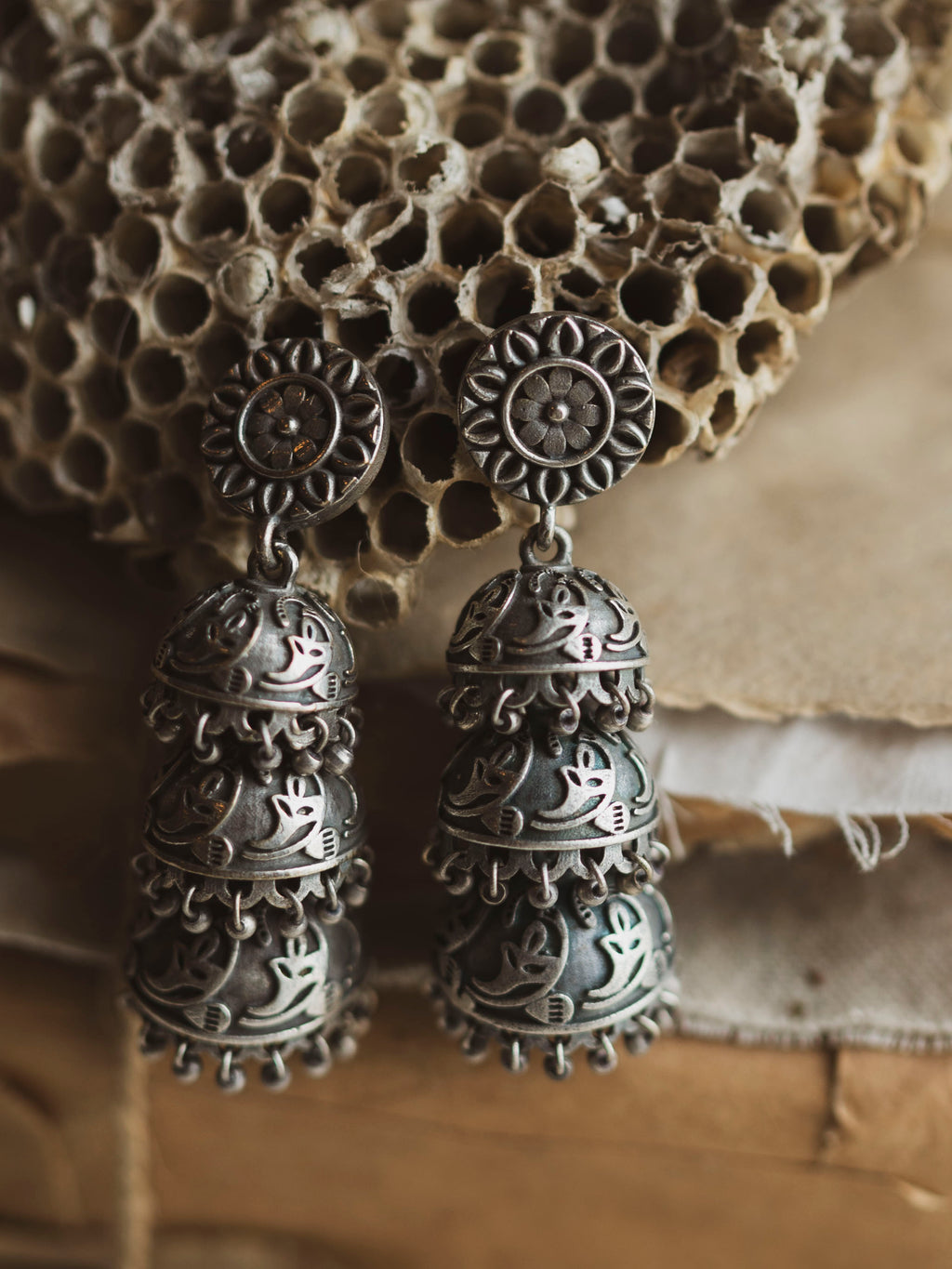 Silver Triple Dome Earrings, CA418