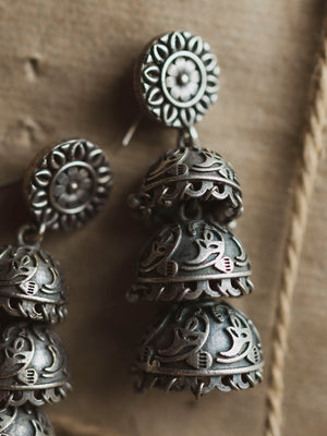 Silver Triple Dome Earrings, CA418