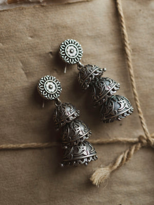 Silver Triple Dome Earrings, CA418