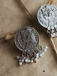 Silver With Pearl Queen Coin Earring, CA967