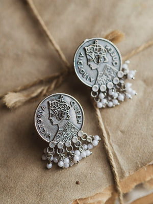 Silver With Pearl Queen Coin Earring, CA967