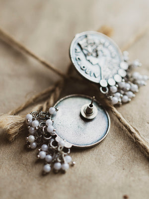 Silver With Pearl Queen Coin Earring, CA967