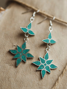 Tibetan Turquoise & Lapis Lazuli Star Earrings, CA695