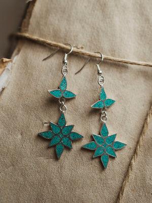 Tibetan Turquoise & Lapis Lazuli Star Earrings, CA695