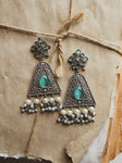 Silver With Pearl Triangle Earrings, CA963