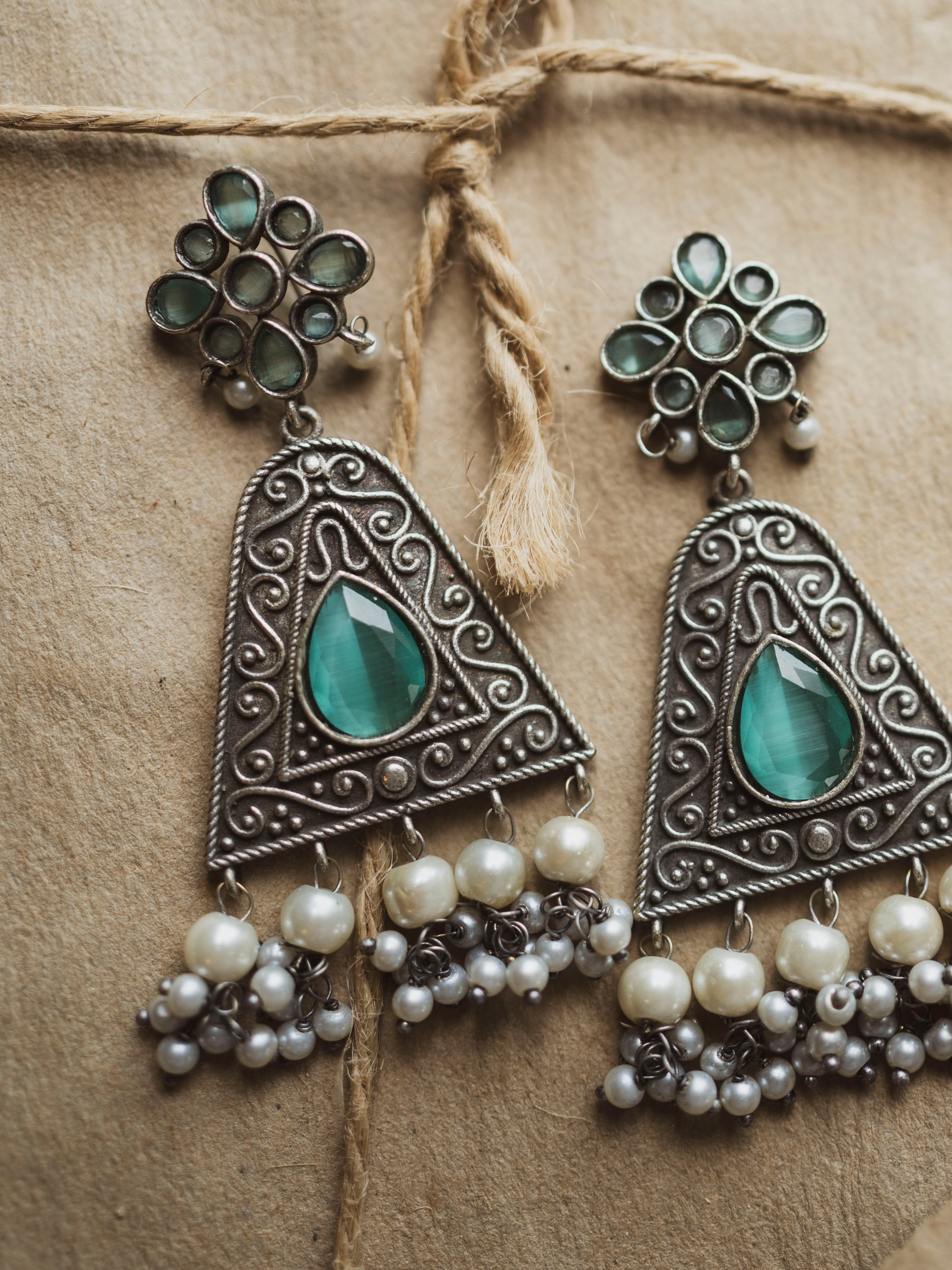 Silver With Pearl Triangle Earrings, CA963