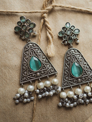 Silver With Pearl Triangle Earrings, CA963