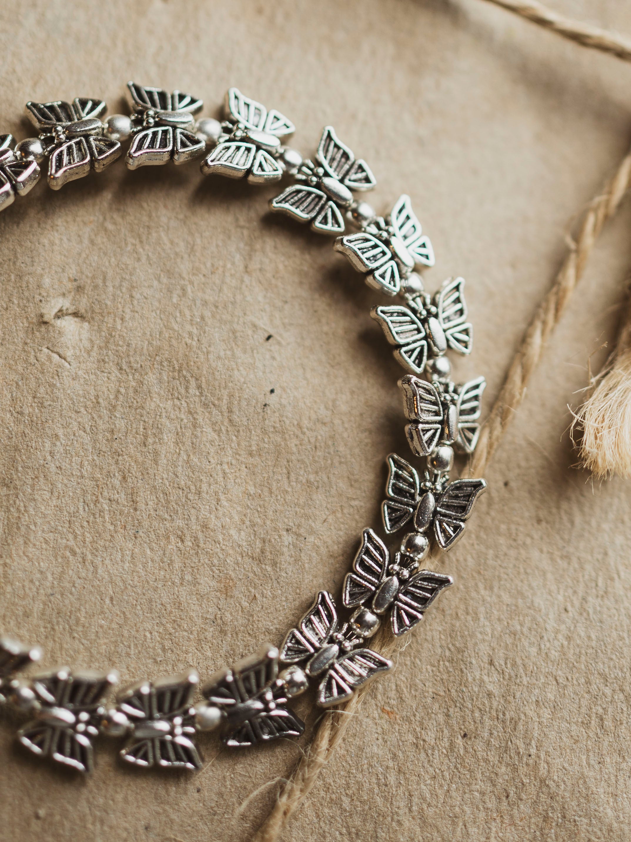 Silver Adjustable Butterfly Bead Bracelet, CA61