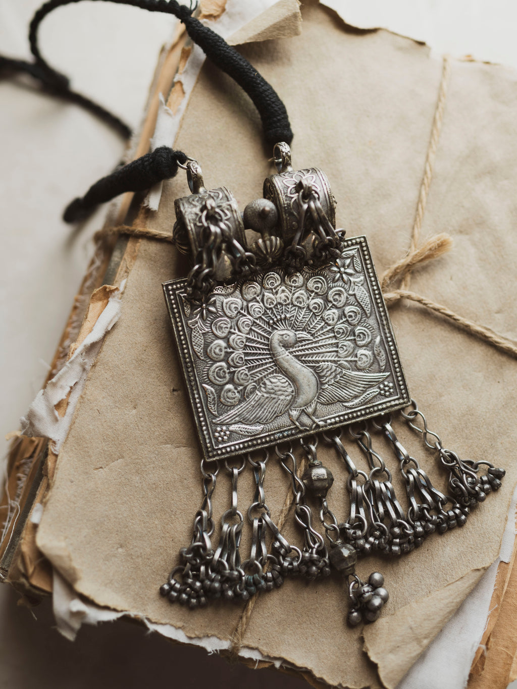 Silver Ornate Peacock Necklace, CA976