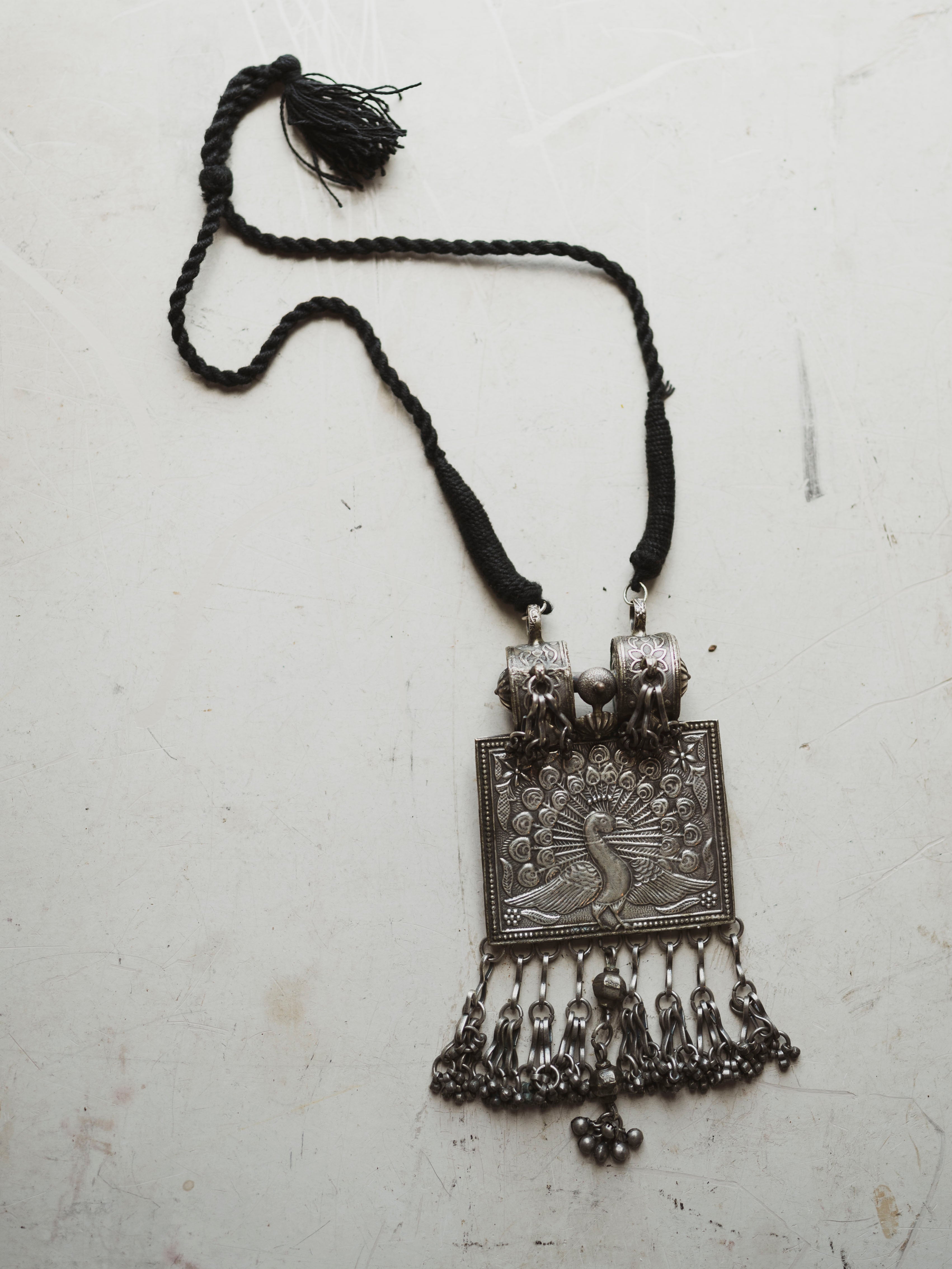 Silver Ornate Peacock Necklace, CA976