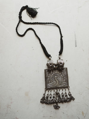 Silver Ornate Peacock Necklace, CA976