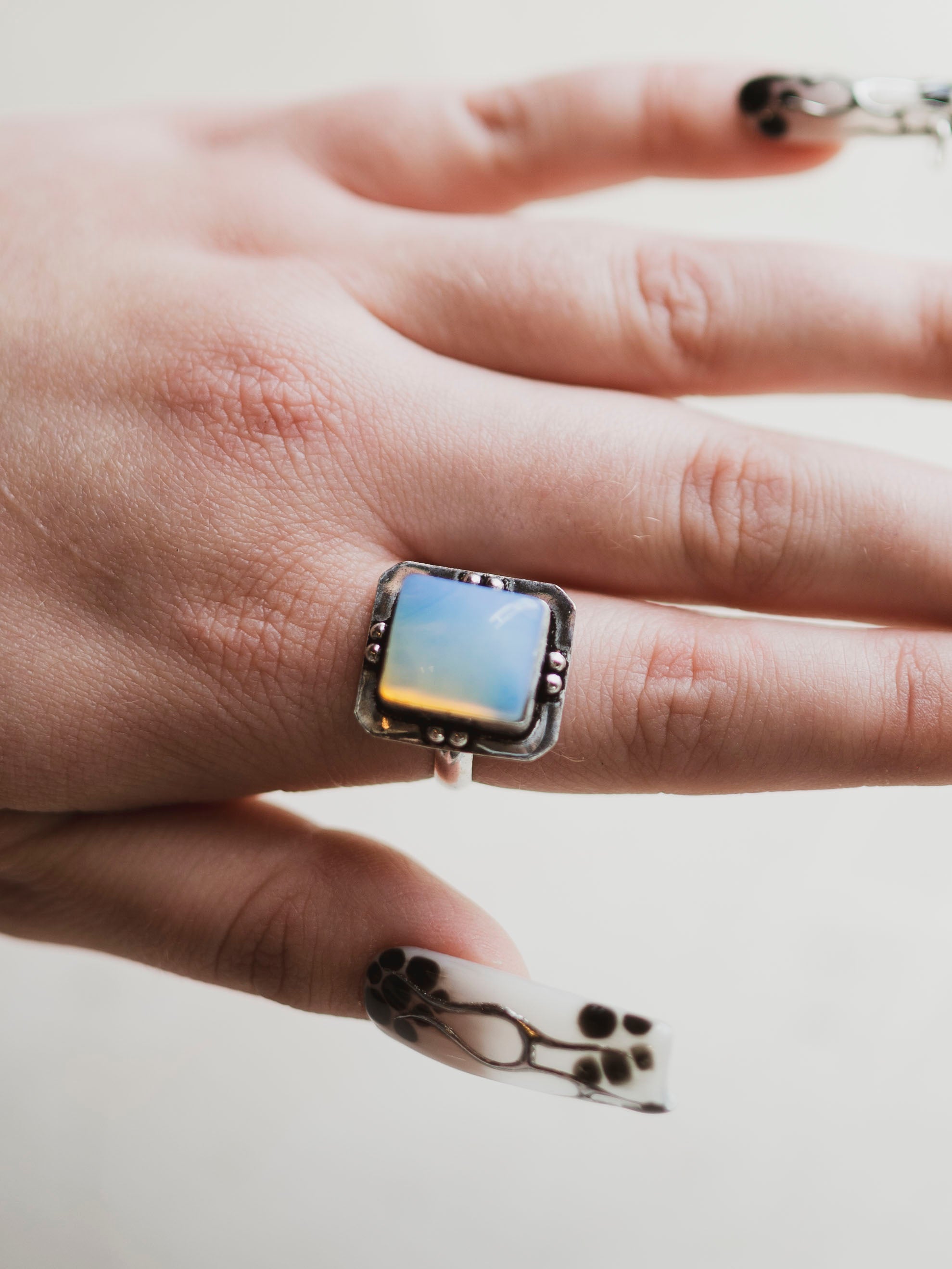 Silver Adjustable Gemstone Ring, CA861