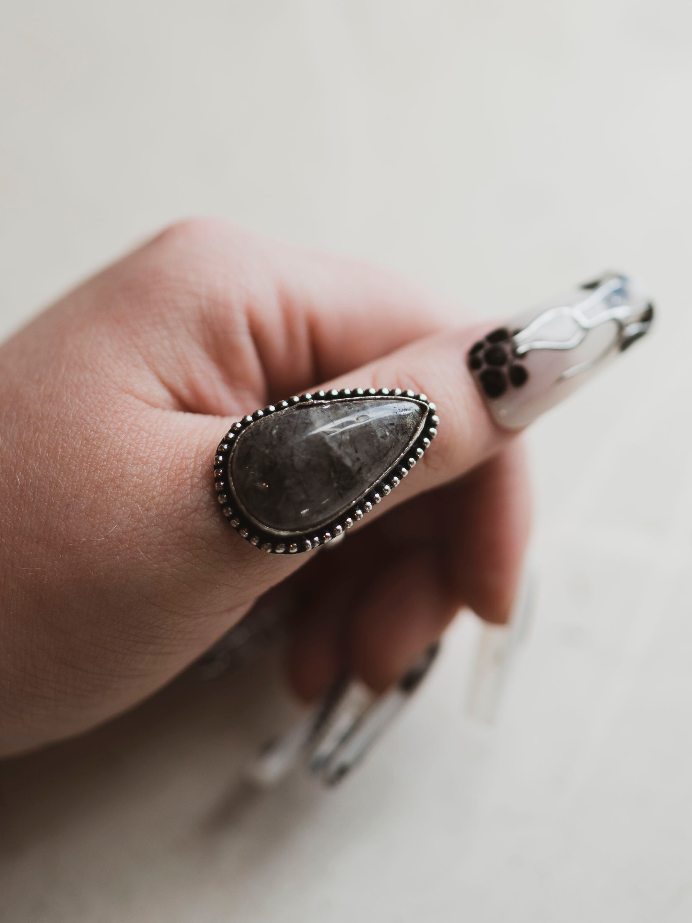 Silver Adjustable Gemstone Ring, CA861