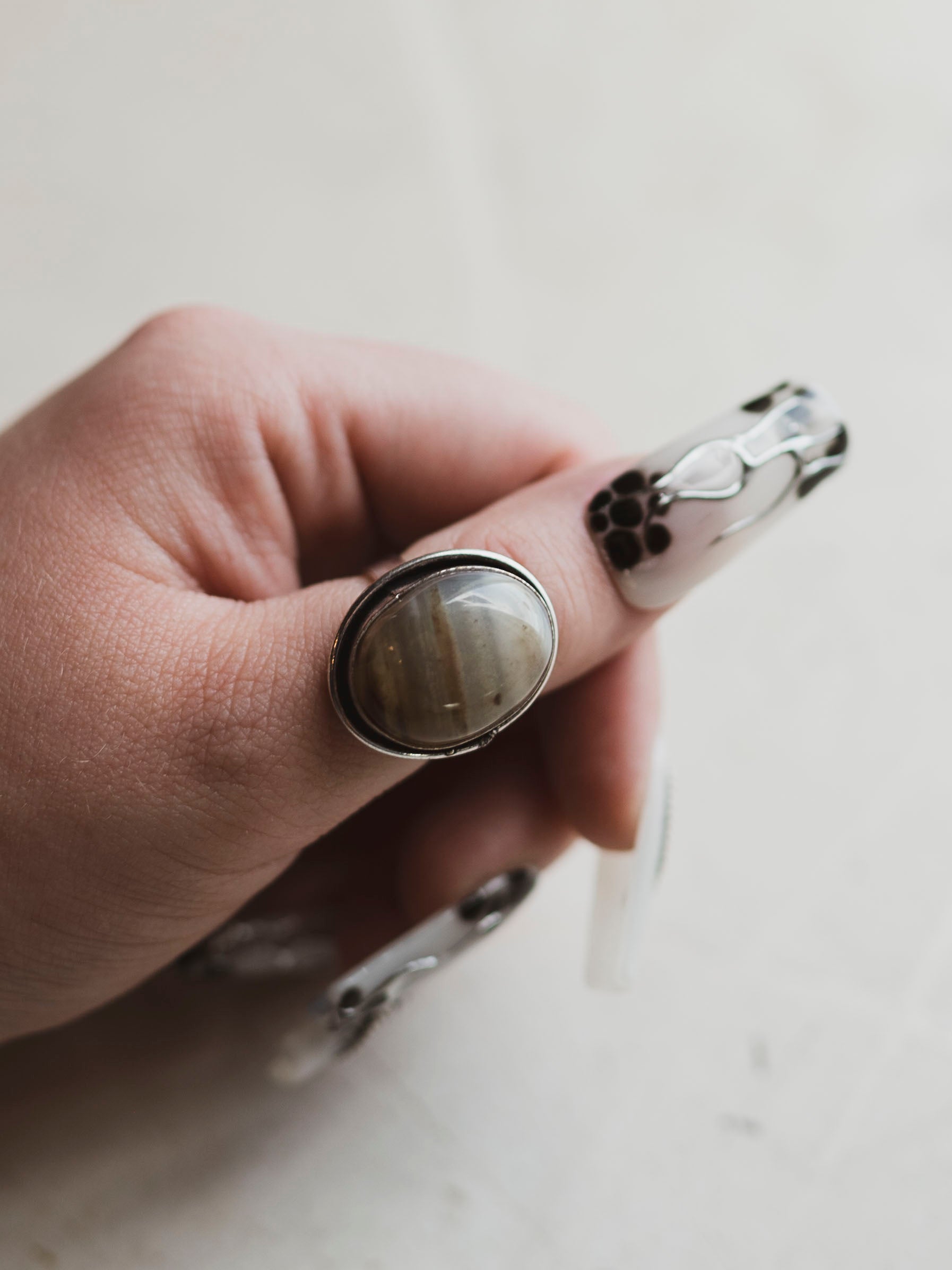 Silver Adjustable Gemstone Ring, CA861