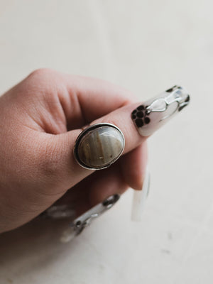 Silver Adjustable Gemstone Ring, CA861