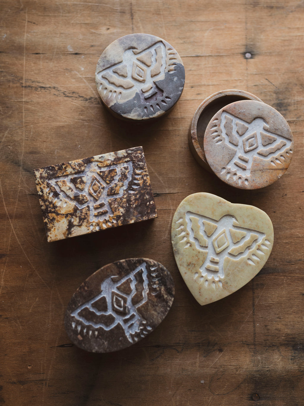 Soapstone Thunder Bird Symbol Box, RM2057