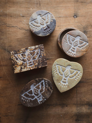 Soapstone Thunder Bird Symbol Box, RM2057