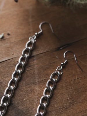 Silver Chain Coyote Tooth Earrings, CA218