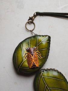 Leather Cicada & Leaf Coin Purse, CA998