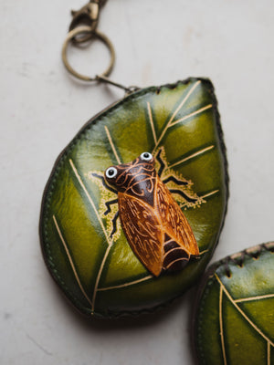 Leather Cicada & Leaf Coin Purse, CA998