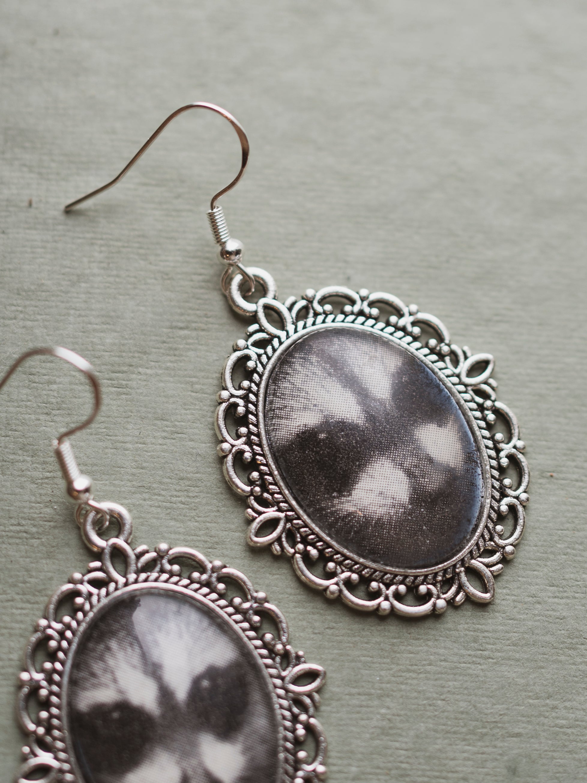 Silver Framed Raccoon Earrings, CA83