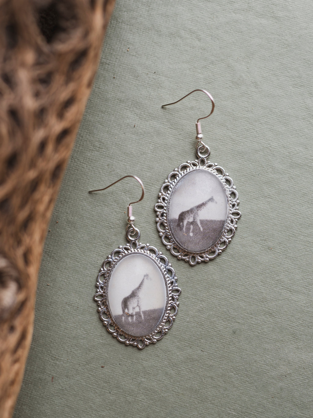 SIlver Framed Giraffe Earrings, CA956