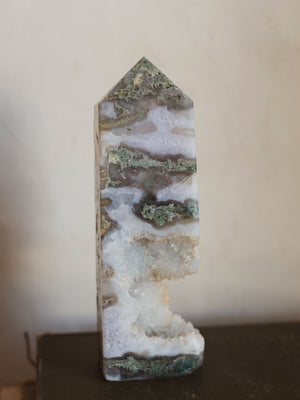 6.5" Druzy Moss Agate Tower, RM1572