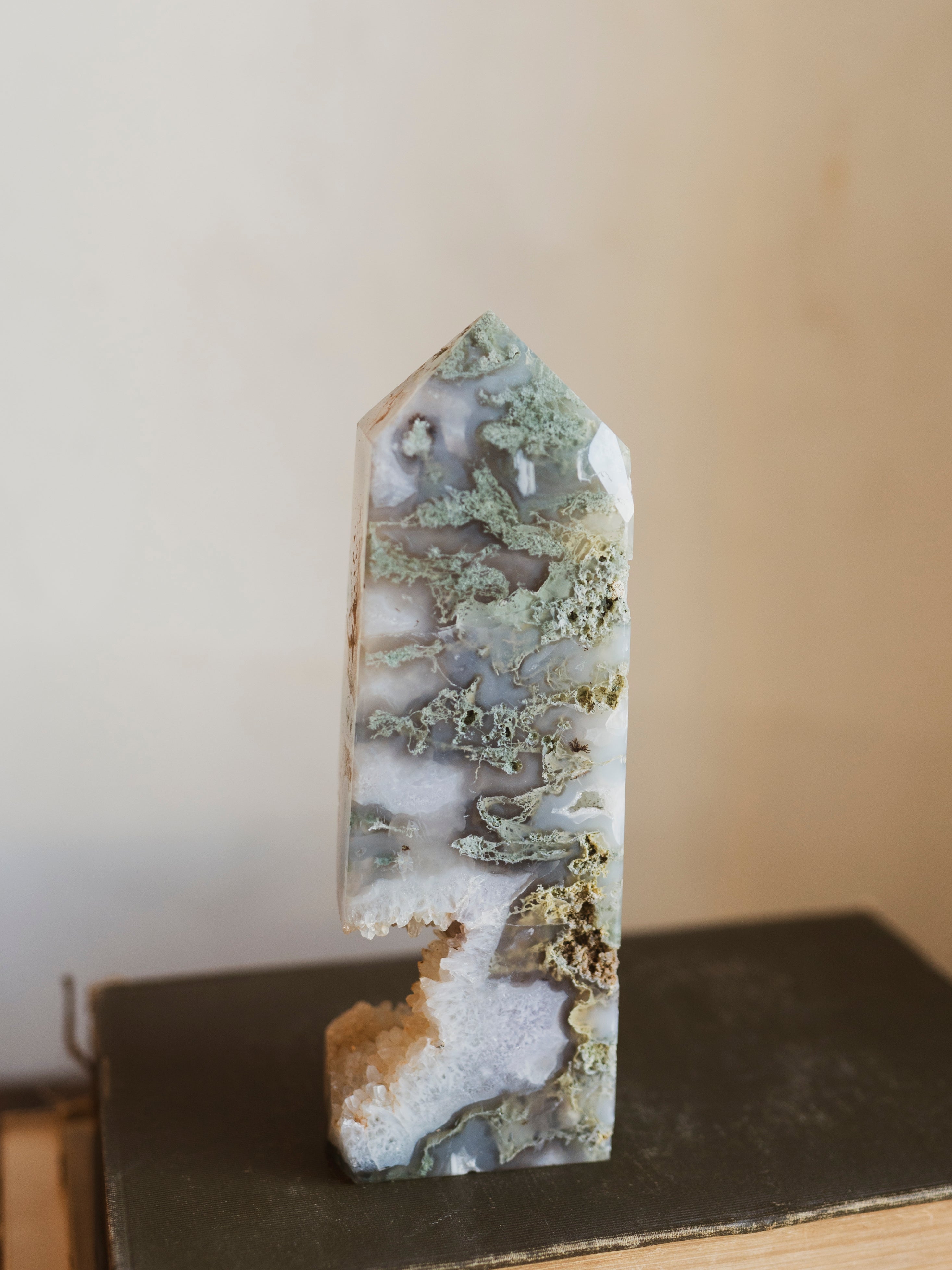 6.5" Druzy Moss Agate Tower, RM1572