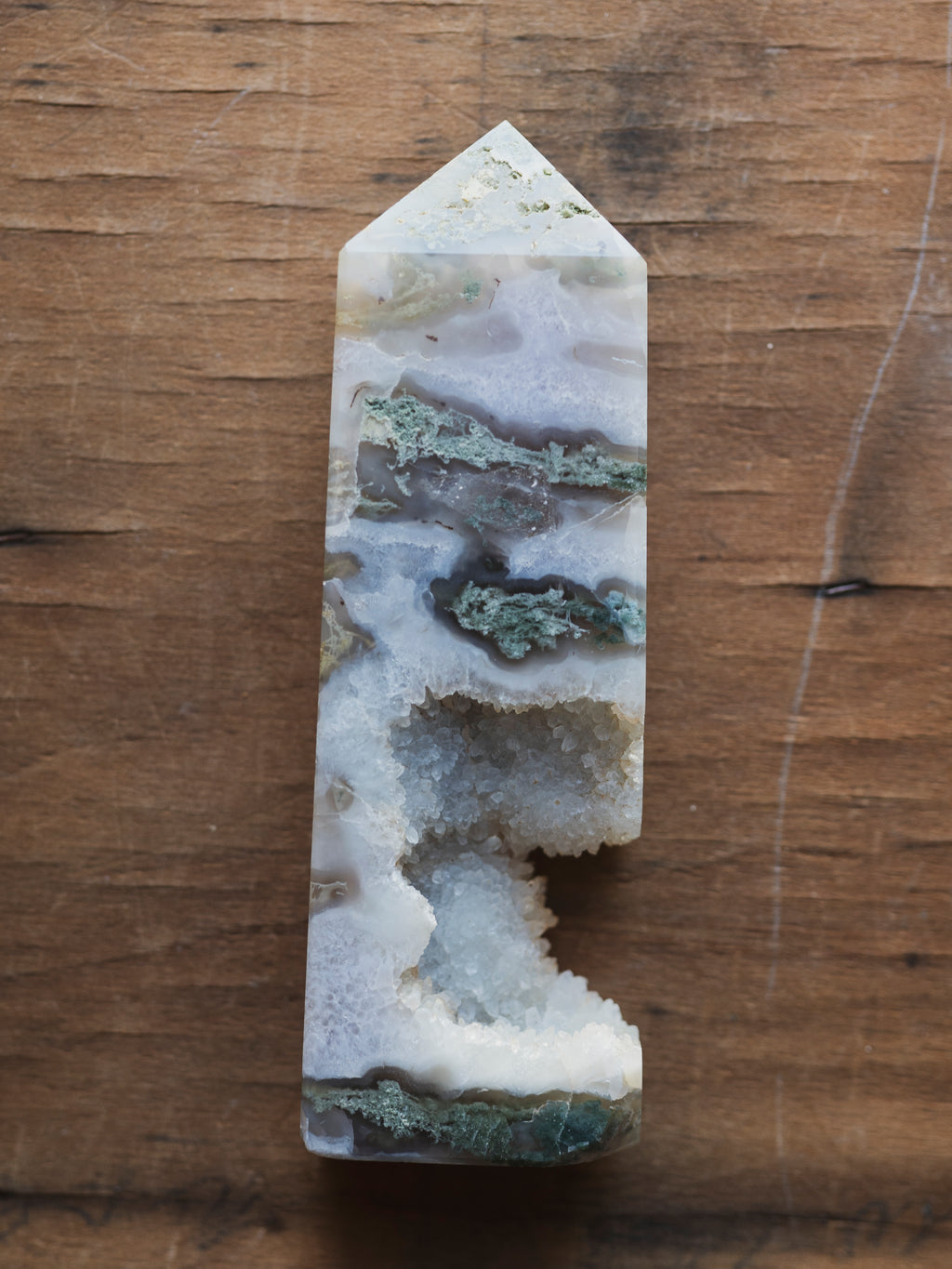 6.5" Druzy Moss Agate Tower, RM1572