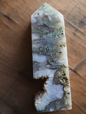 6.5" Druzy Moss Agate Tower, RM1572