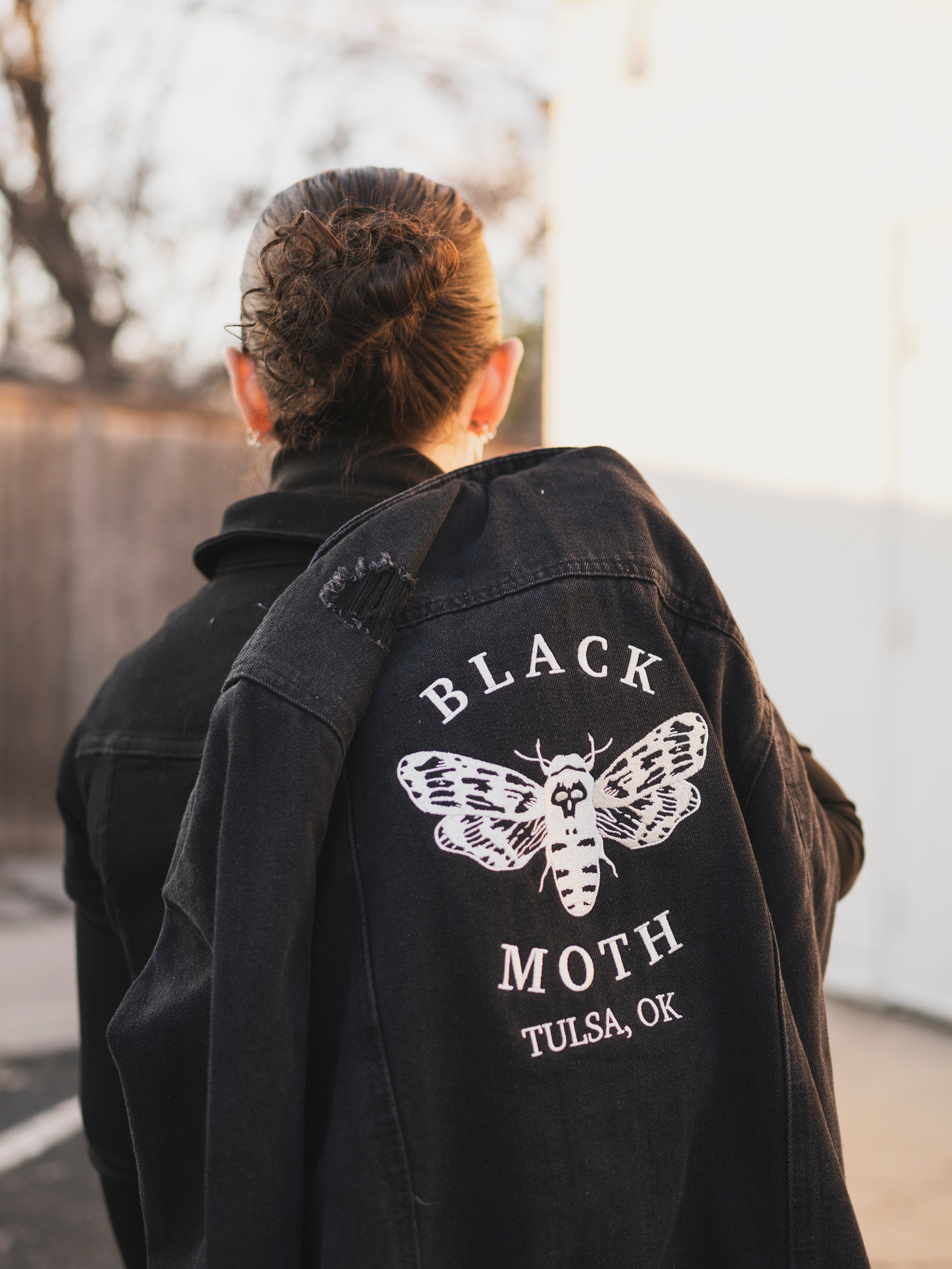 Oversized Black Denim Black Moth Jacket, CA920