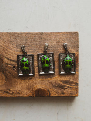 1" German Silver Flower Scarab Beetle Pendant, IN1197