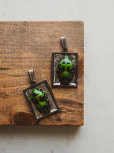 1" German Silver Flower Scarab Beetle Pendant, IN1197