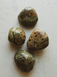 3-3.5" Polished Rainforest Rhyolite Therapy Stone, RM1819