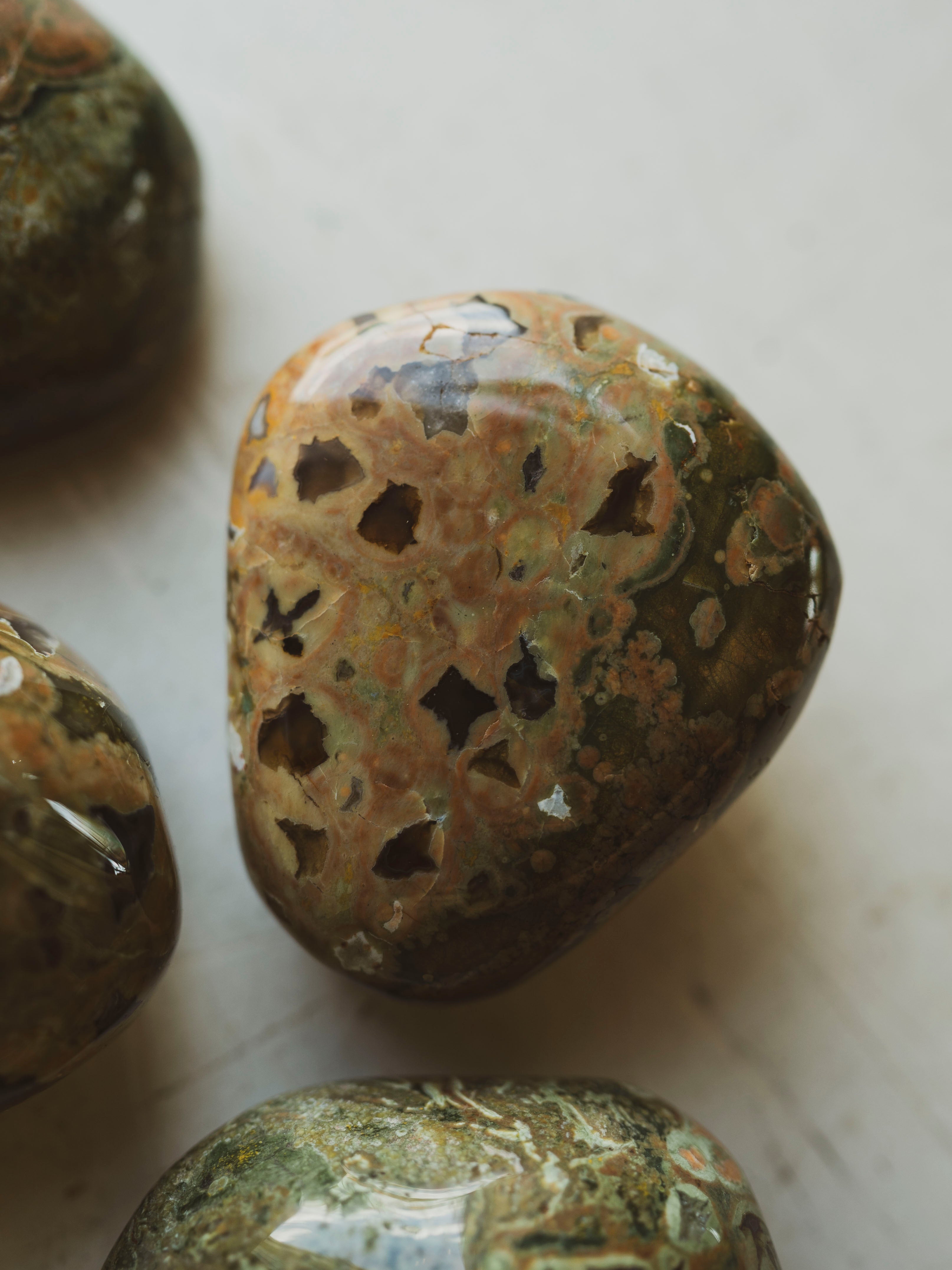 3-3.5" Polished Rainforest Rhyolite Therapy Stone, RM1819