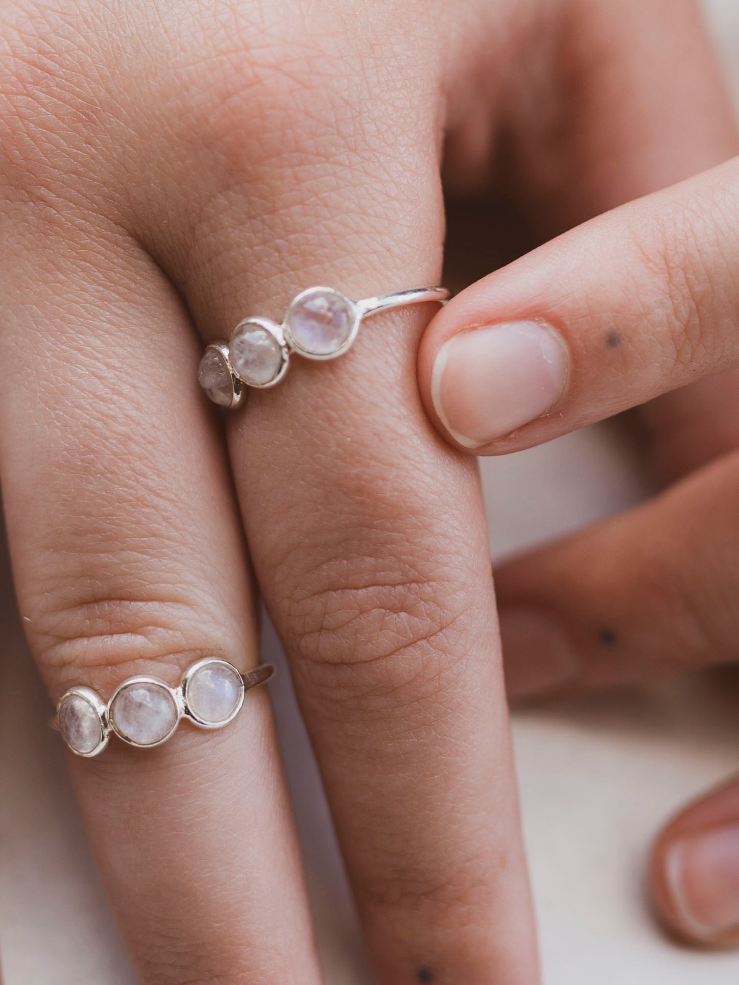 Sterling Silver Triple Rainbow Moonstone Ring, CA1493