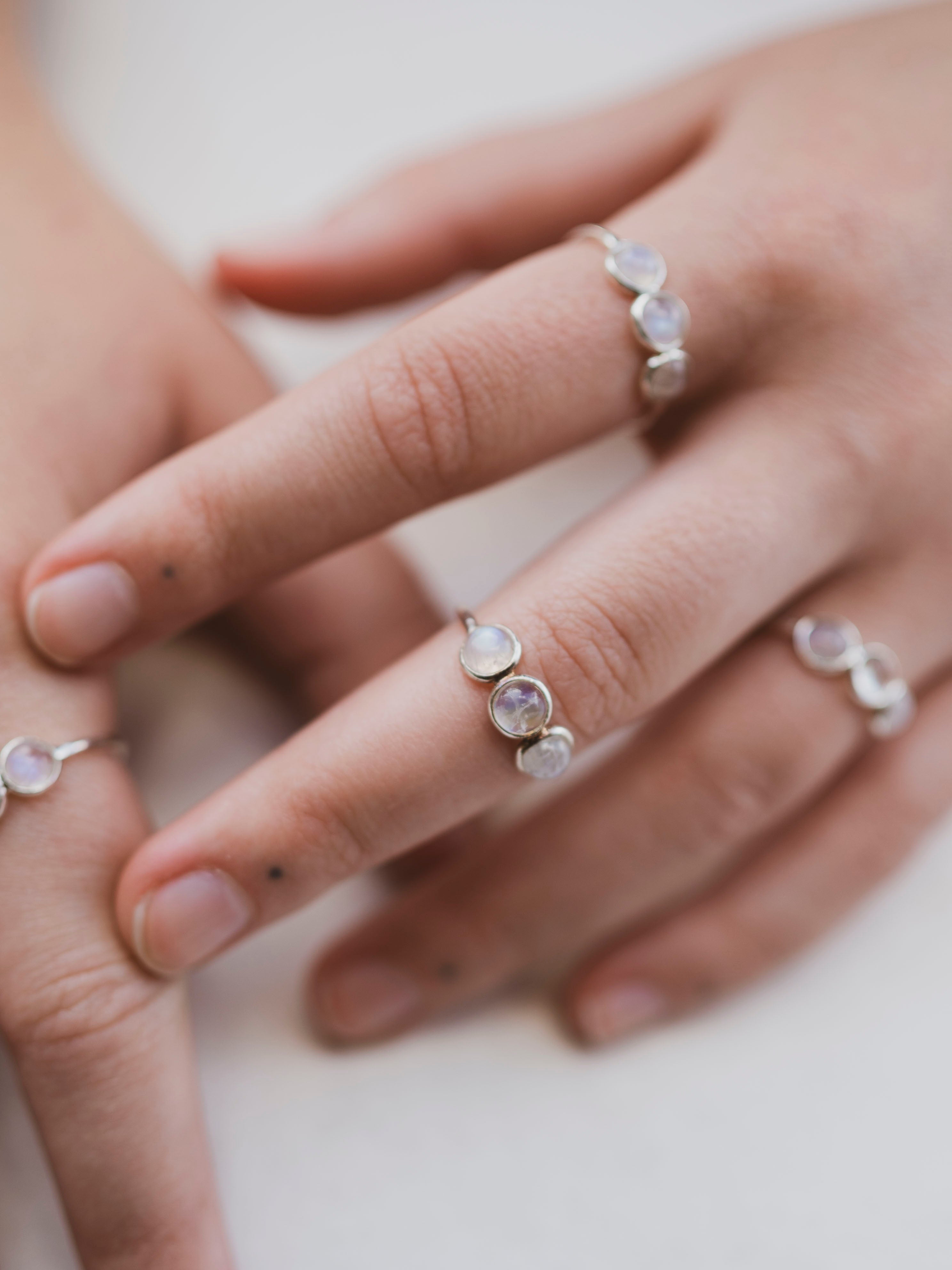 Sterling Silver Triple Rainbow Moonstone Ring, CA1493