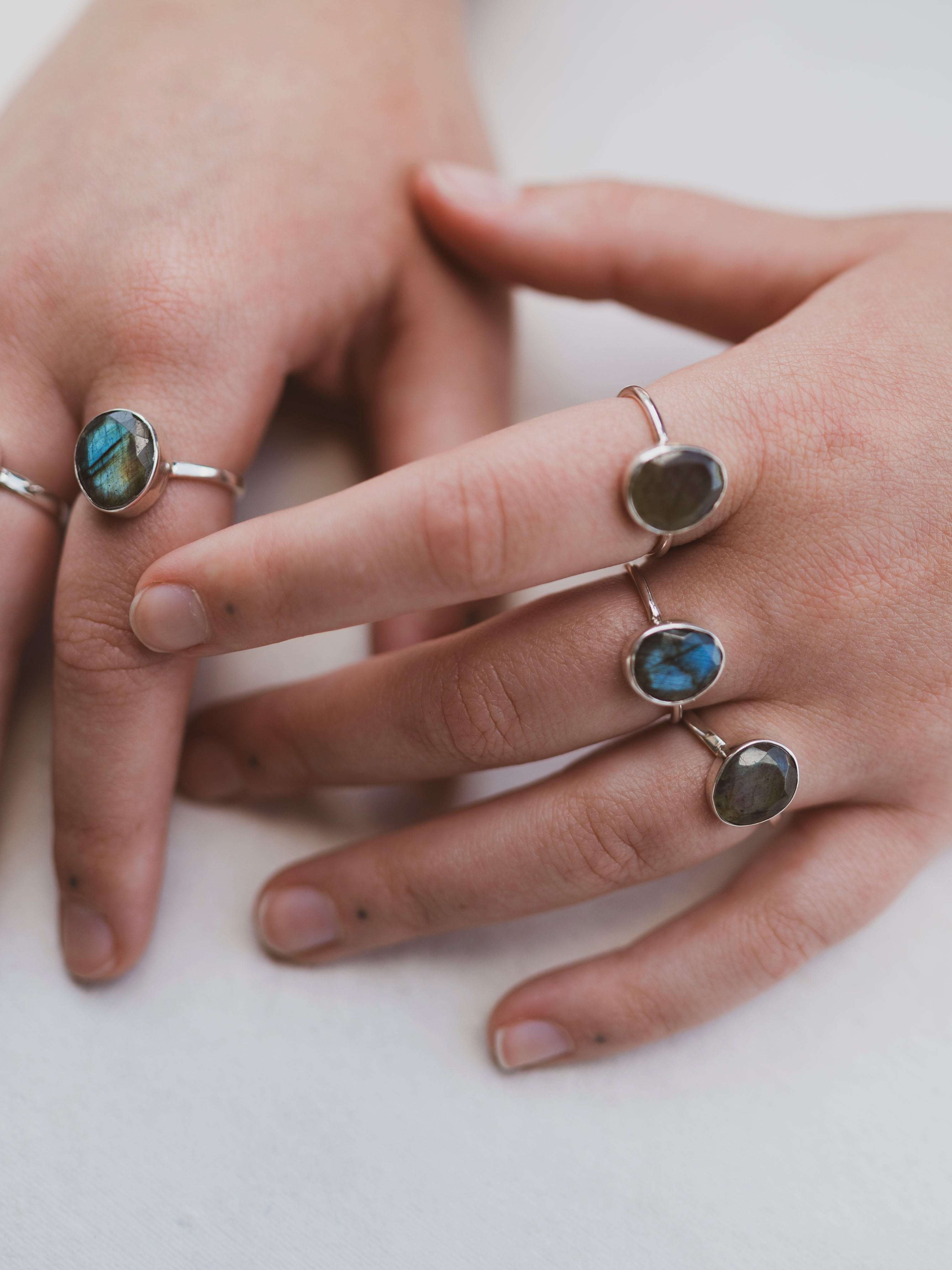 Sterling Silver Labradorite Ring (Multi-faceted Stone), CA1489