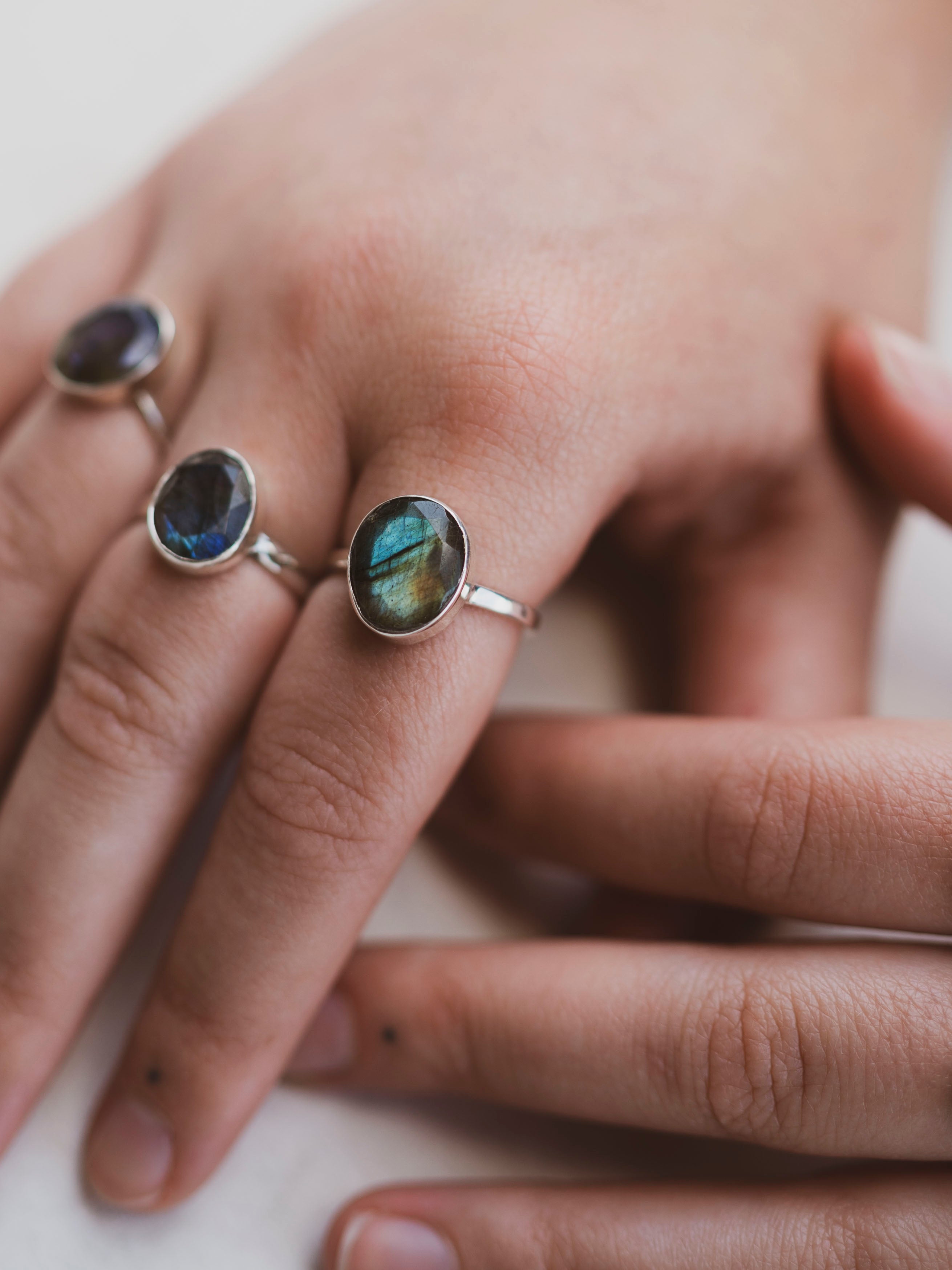 Sterling Silver Labradorite Ring (Multi-faceted Stone), CA1489