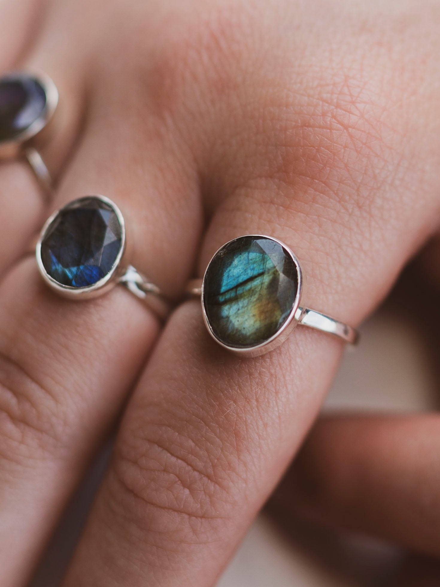 Sterling Silver Labradorite Ring (Multi-faceted Stone), CA1489
